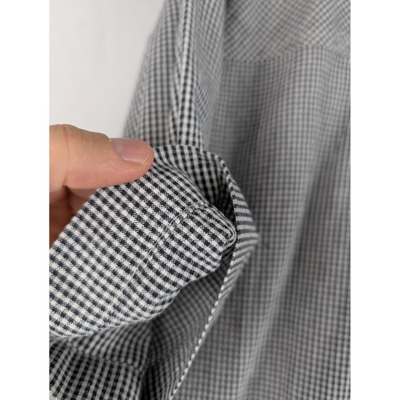 Vtg Gingham Black White Floral Trim Button Up Short Sleeve Shirt Preppy Twee XL - Picture 9 of 9